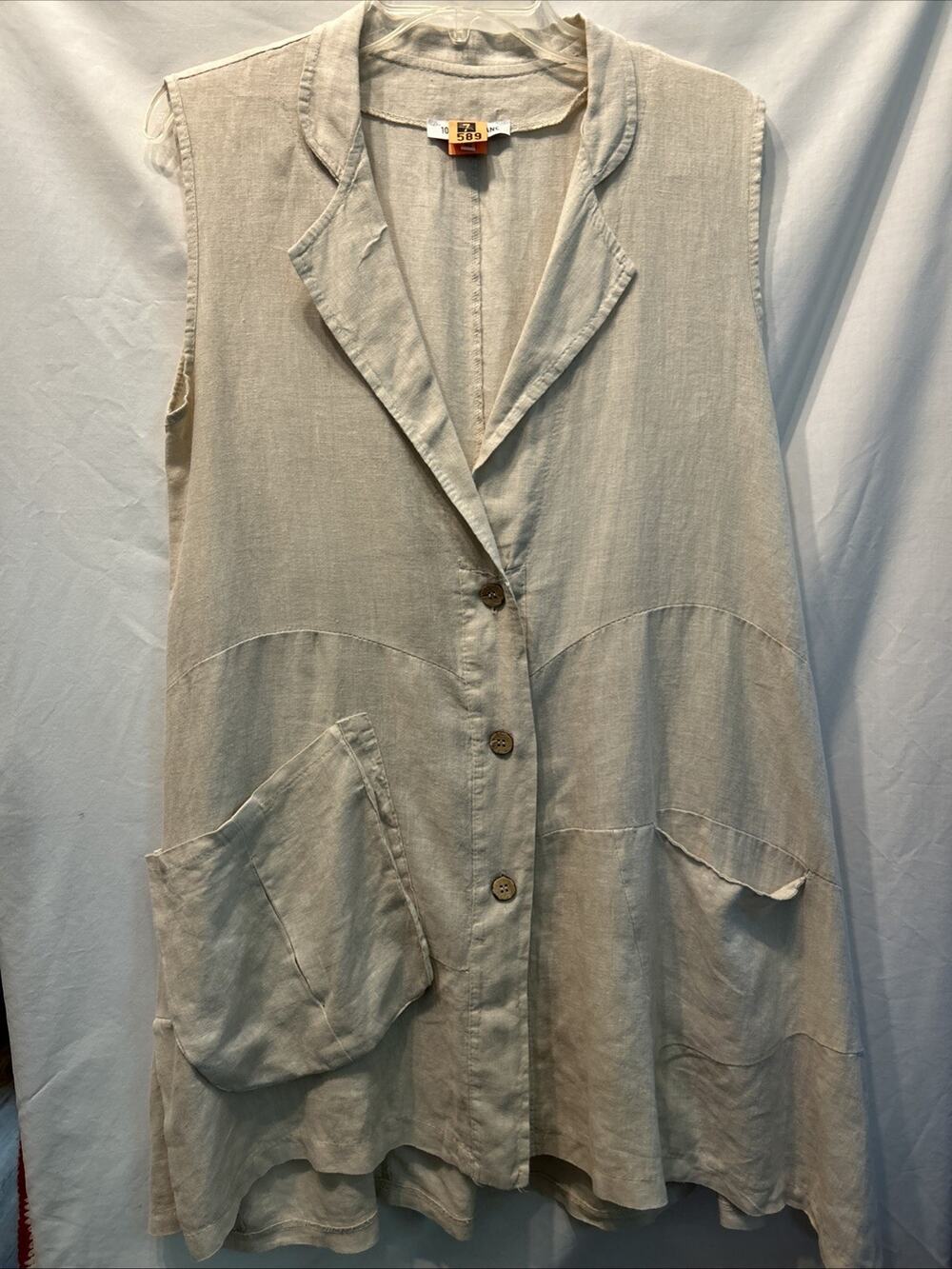 Lin Blanc Linen Sleeveless Dress Oatmeal Size 42 Or Large Lagenlook Art To Wear